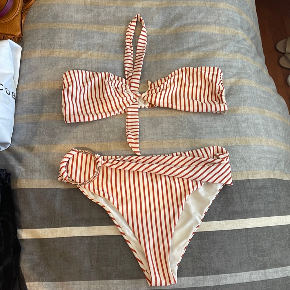 For Love and Lemons striped white & orange bikini